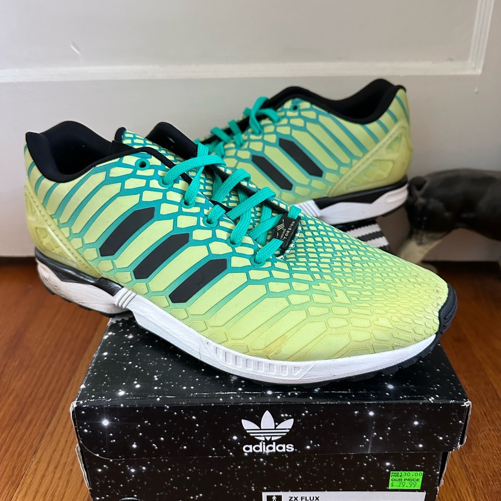 adidas ZX Flux Green Black Athletic Shoes